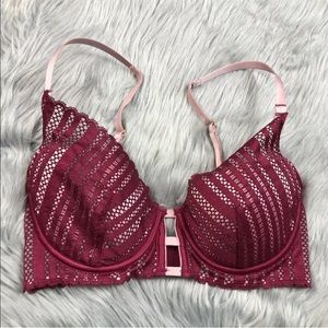 Victoria’s Secret Red Pink Lace Lined Plunge Bra 32D